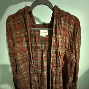 Oversized Distressed Button-Up Hoodie Flannel